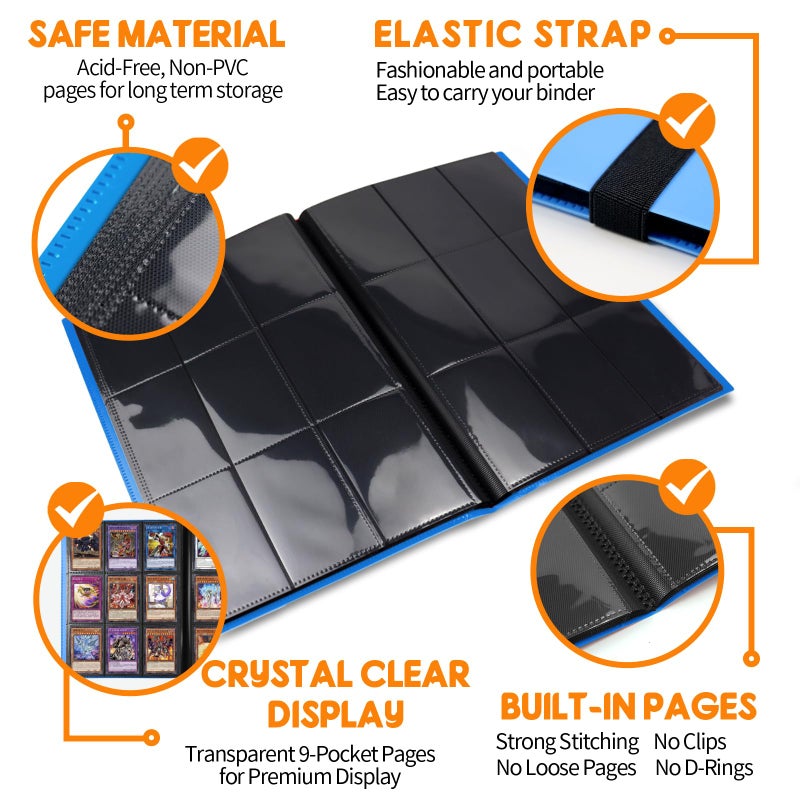 KIOEEE Blue Card Binder 9 Pocket, PP Cover Trading Card Binder for 360 Cards, Sturdy Card Collection Album, Card Holder Folders for MTG, TCG, Game Cards & Sports Cards - Image 3